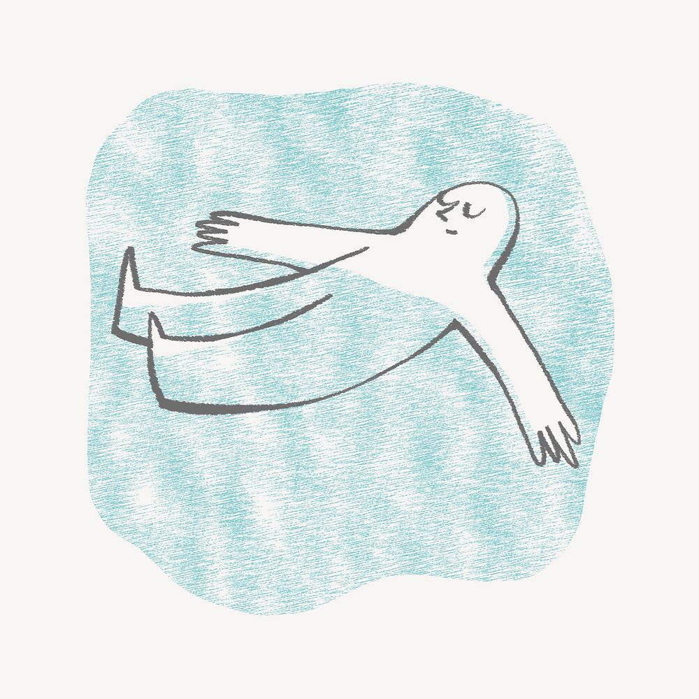 Person floating on water, mental health doodle