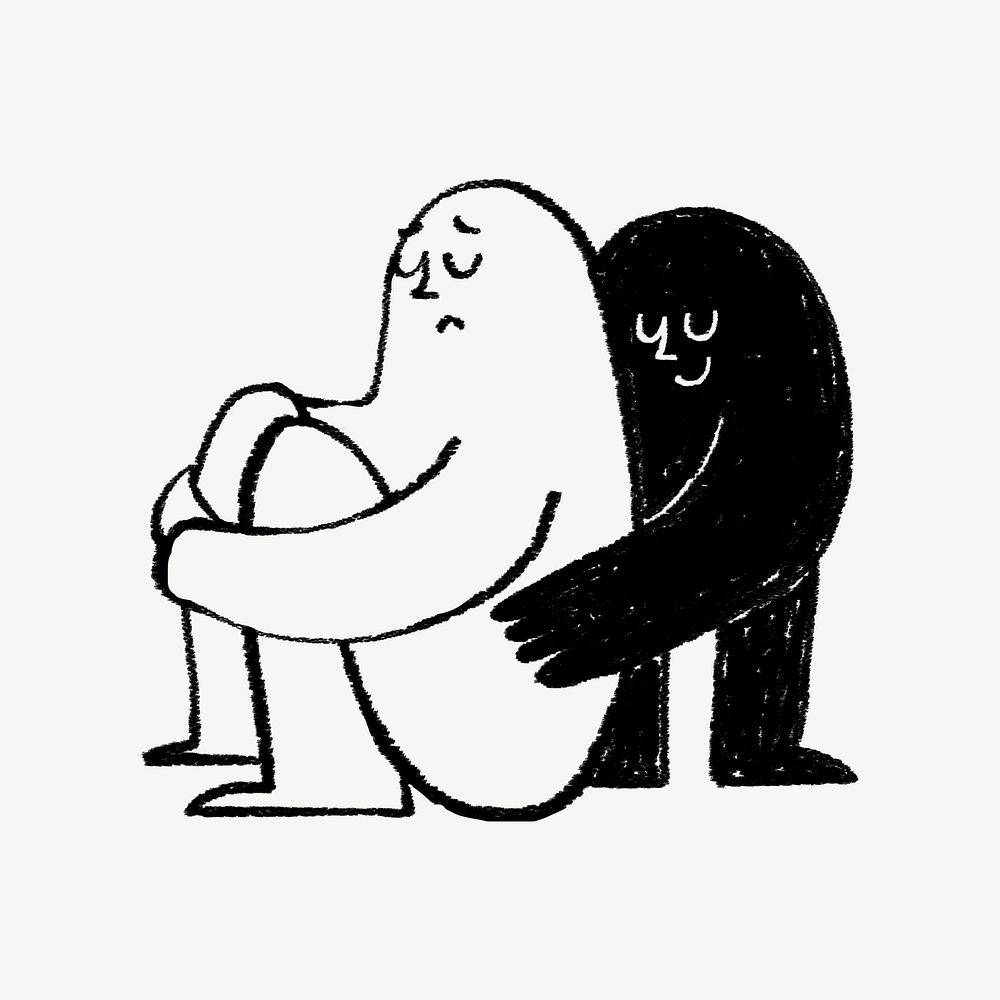 Person comforting friend, mental health doodle psd
