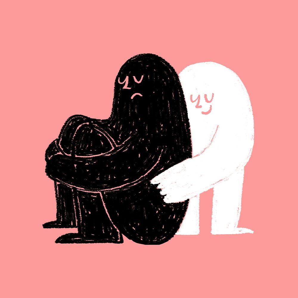 Person comforting friend, mental health doodle psd