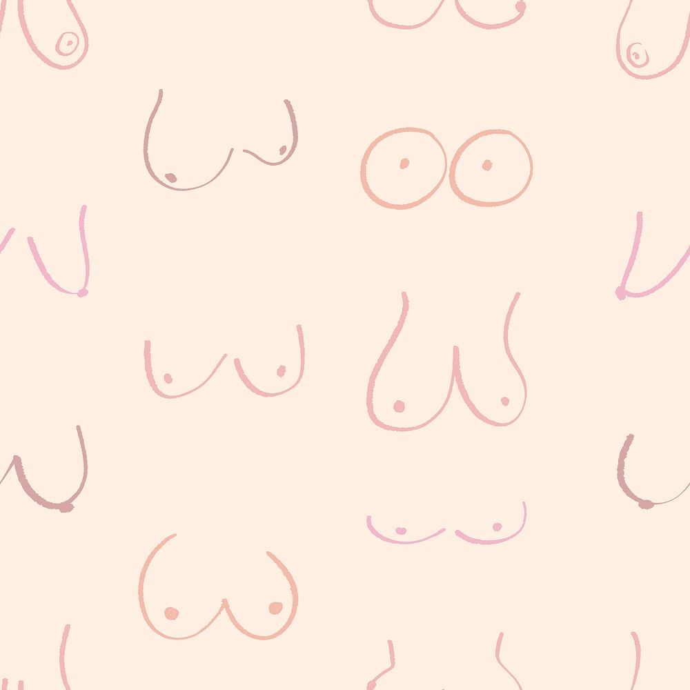 Women's breasts pattern background, cute doodle psd