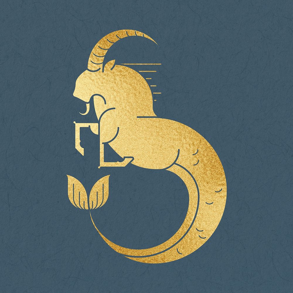Alphonse Mucha&rsquo;s gold Capricorn zodiac sign, famous Art Nouveau artwork illustration, remixed by rawpixel