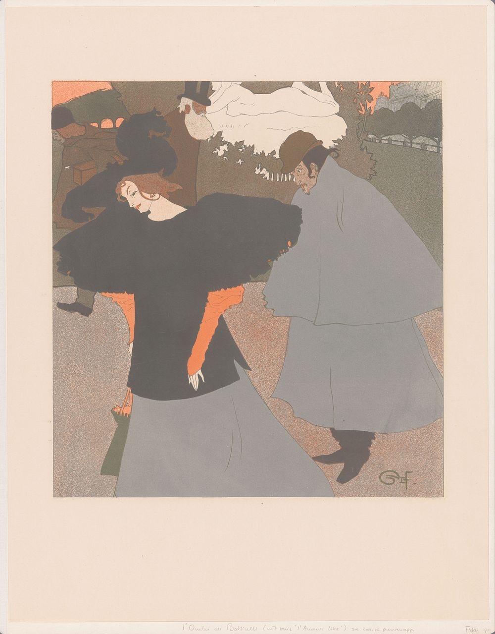 Dame op straat gevolgd door een heer (ca. 1897) print in high resolution by Georges de Feure. 