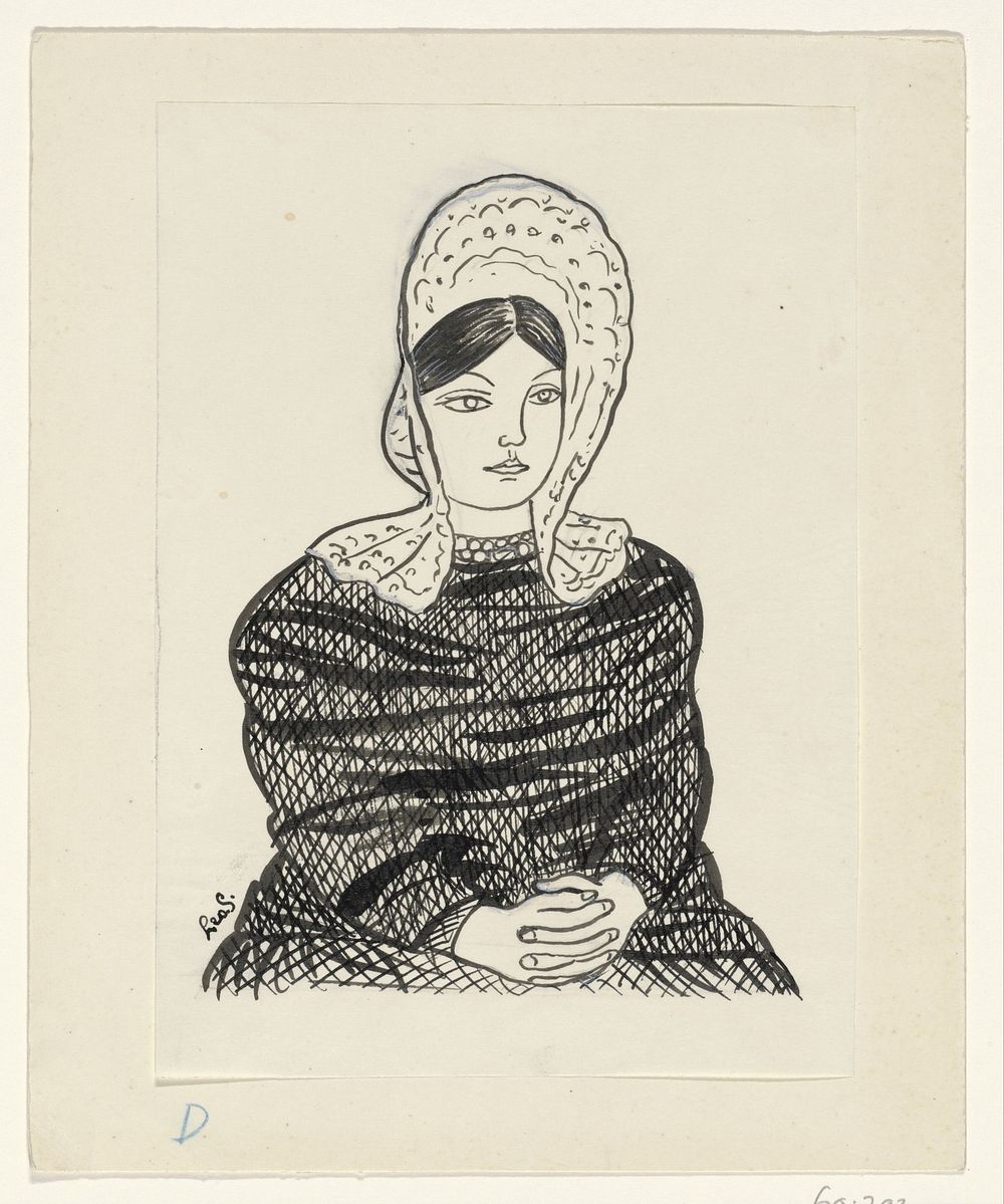 Vrouw in klederdracht (1891&ndash;1941) drawing in high resolution by Leo Gestel.  