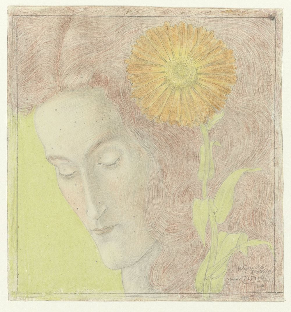 Woman's Head with Red Hair and Chrysanthemum (1896) by Jan Toorop. Original public domain image from the Rijksmuseum