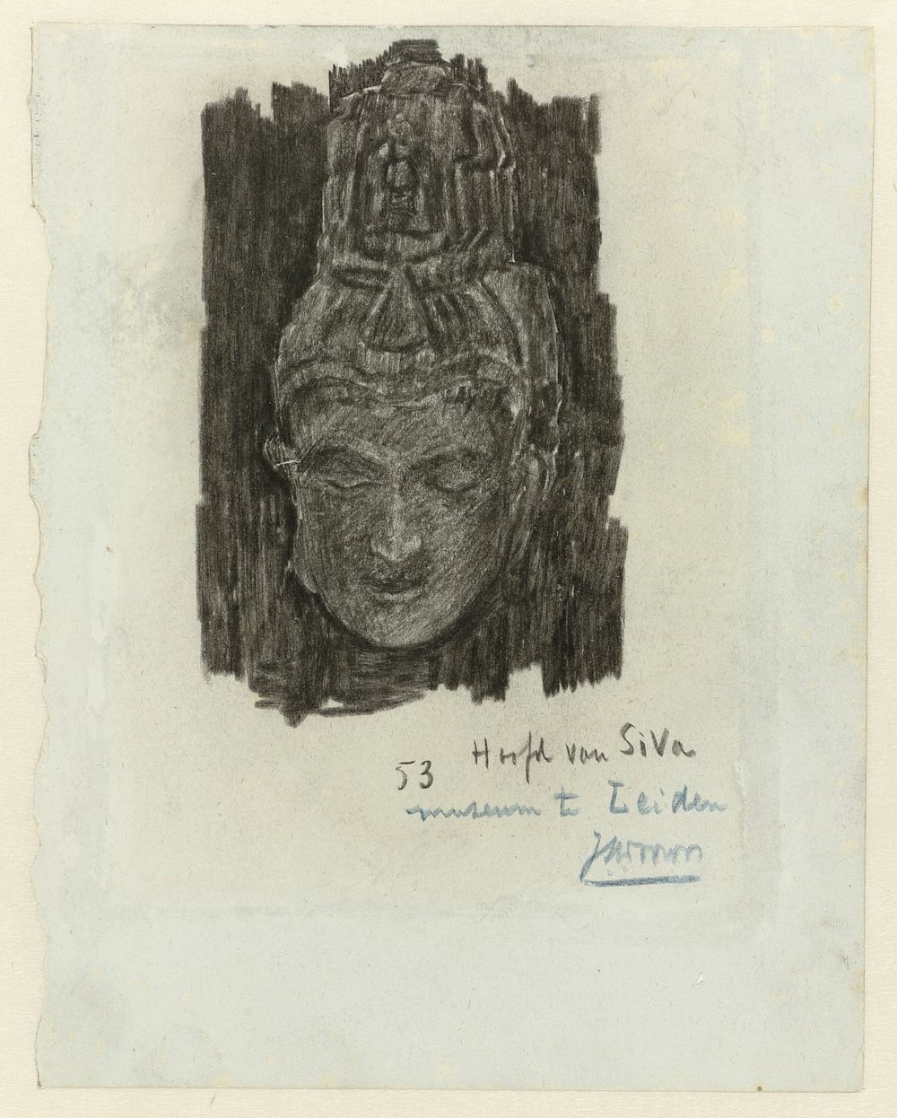 Study of head of Shiva in the Museum of Ethnology in Leiden (1868&ndash;1928) by Jan Toorop. Original public domain image…