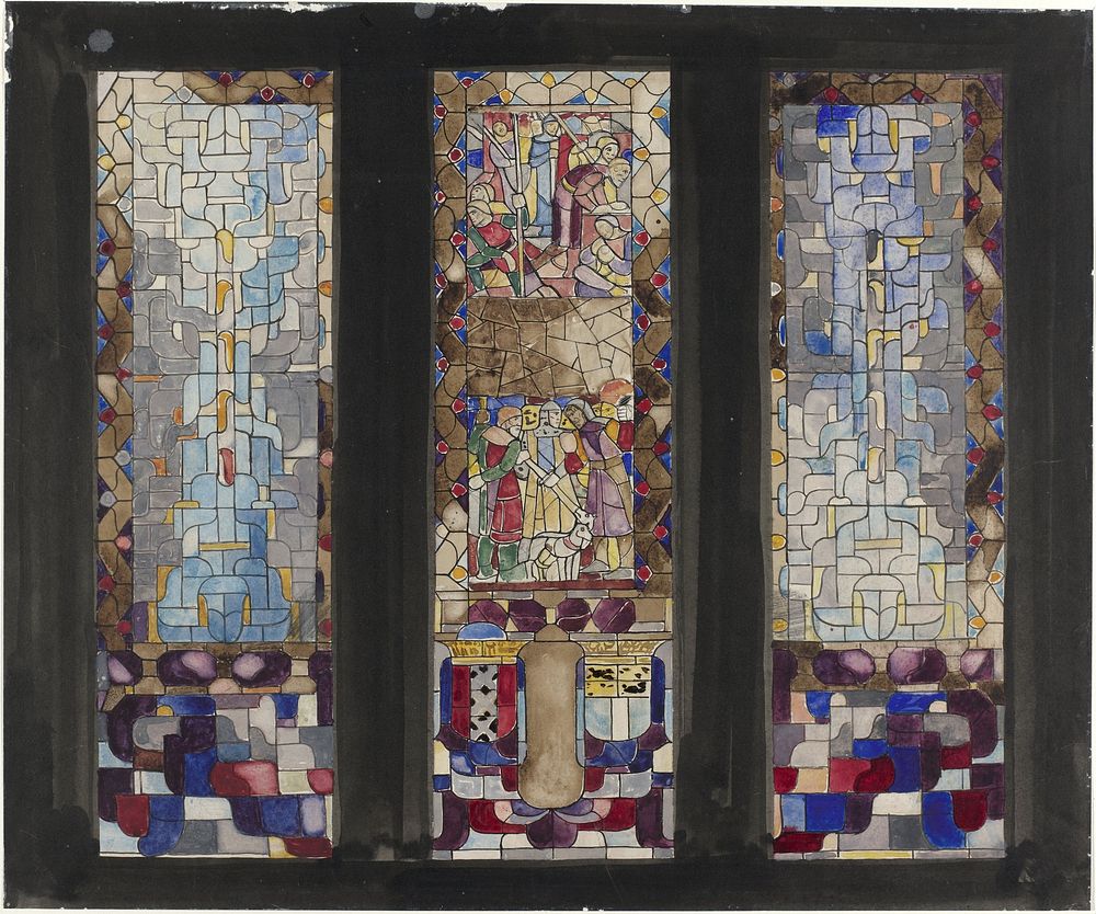 Ontwerp voor drie ramen in het Stadhuis te Amsterdam (1878&ndash;1938) painting in high resolution by Richard Roland Holst.  