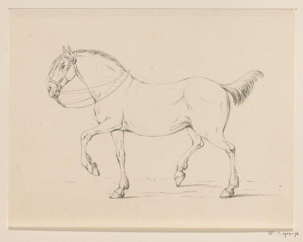 Stappend paard, naar links (1775&ndash;1833) drawing in high resolution by Jean Bernard.  
