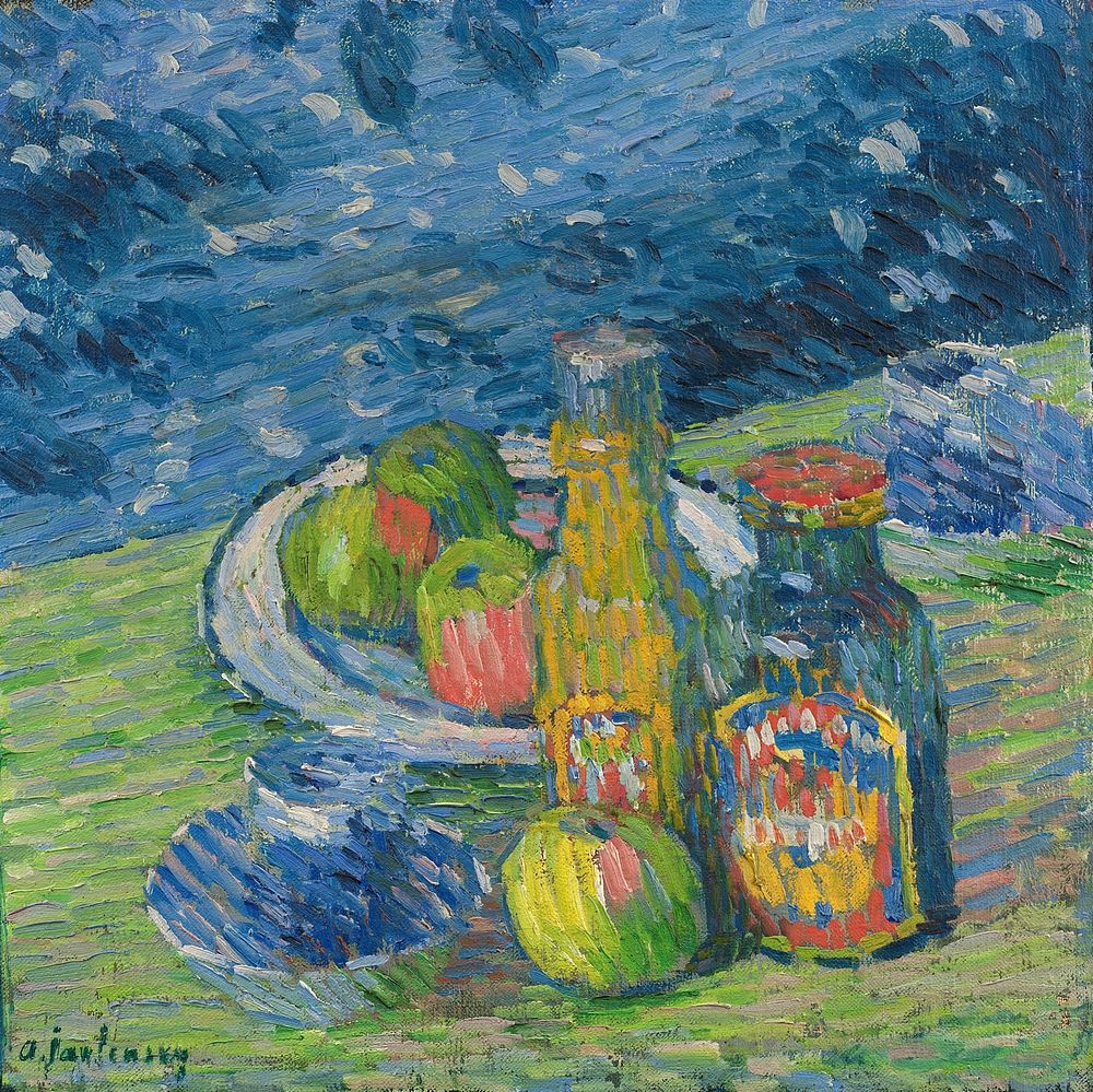 Still Life with Bottles and Fruit (1900) by Alexej von Jawlensky.  