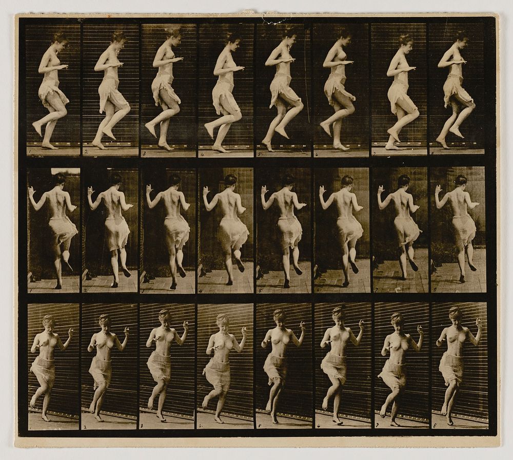 Woman Ricochetting on One Foot (ca.1887) photography in high resolution by Eadweard Muybridge.  