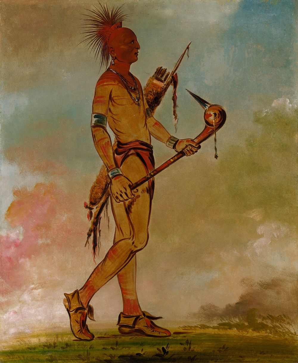 Shin-ga-w&aacute;s-sa, Handsome Bird (1834) painting in high resolution by George Catlin.  