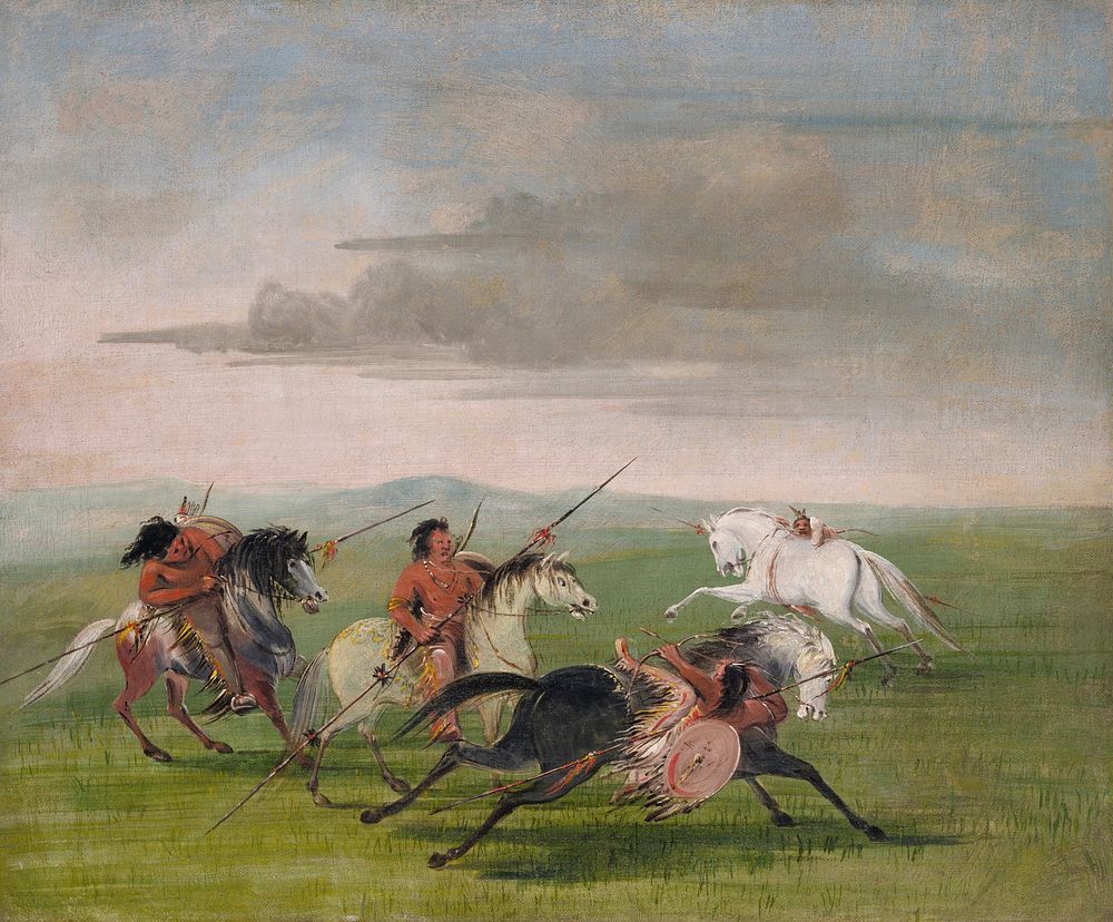 Comanche Feats of Horsemanship (1834&ndash;1835) painting in high resolution by George Catlin.  