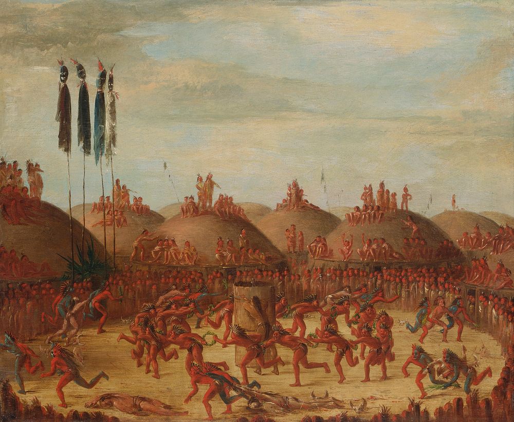 The Last Race, Mandan O-kee-pa Ceremony (1832) painting in high resolution by George Catlin.  