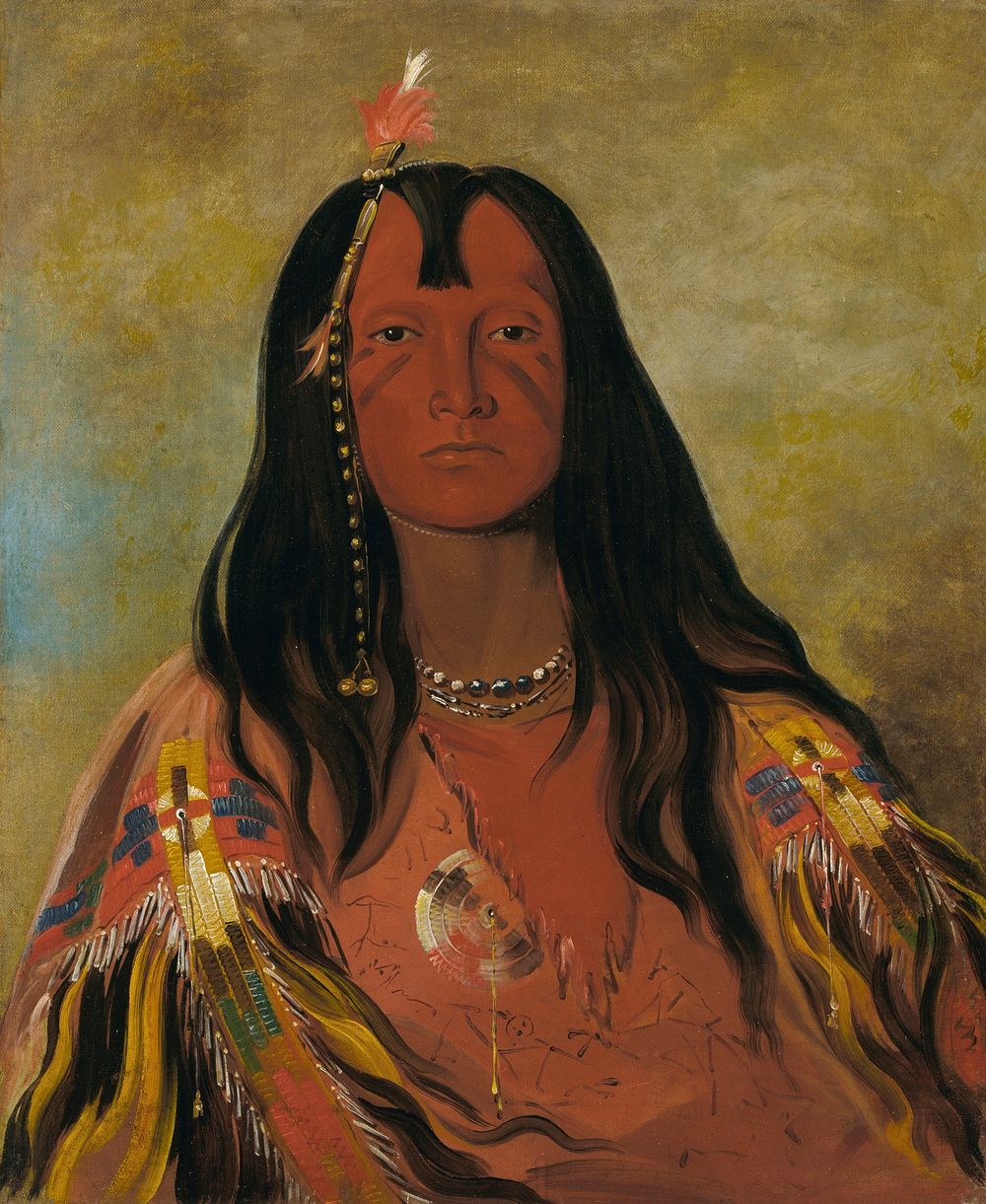 H'co-a-h'co-a-h'cotes-min, No Horns on His Head, a Brave (1832) painting in high resolution by George Catlin.  
