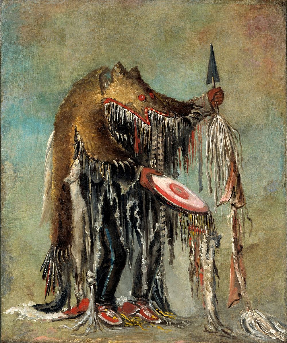 Medicine Man, Performing His Mysteries over a Dying Man (1832) painting in high resolution by George Catlin.  