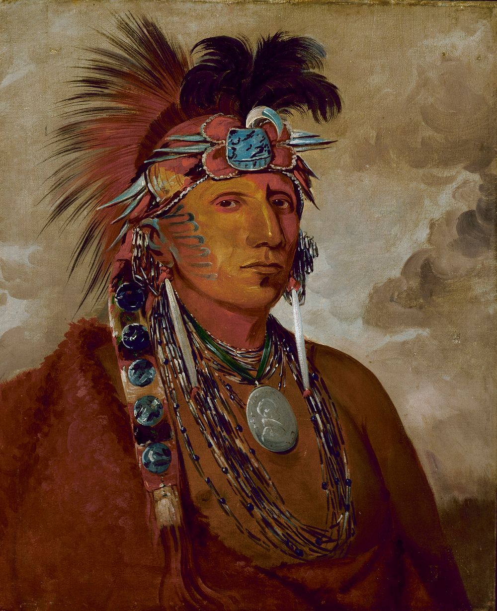 Sh&oacute;-me-k&oacute;s-see, The Wolf, a Chief (1832) painting in high resolution by George Catlin.  