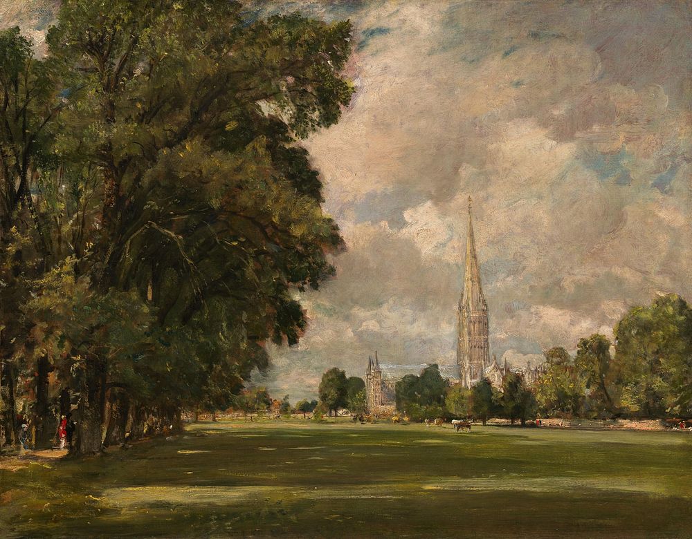 Salisbury Cathedral from Lower Marsh Close (1820) painting in high resolution by John Constable.  
