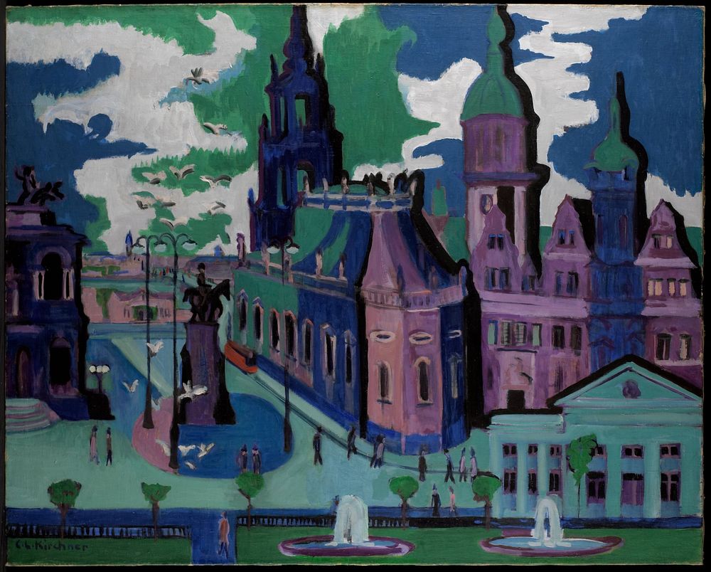 View of Dresden: Schlossplatz (1926) painting in high resolution by Ernst Ludwig Kirchner.  