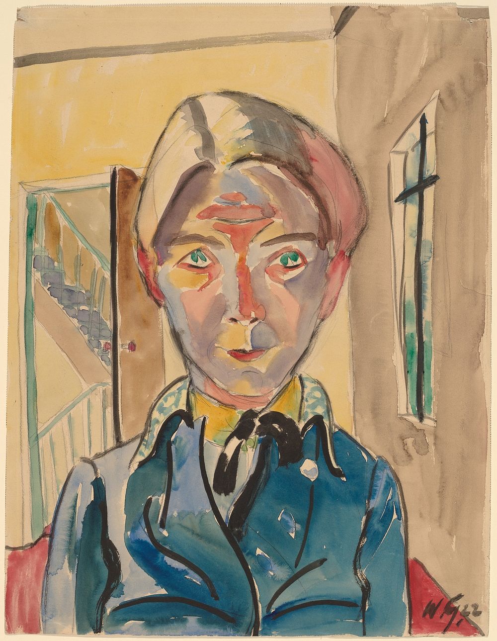 Self-Portrait in Front of Stairs (1922) by Walter Gramatt&eacute;.  