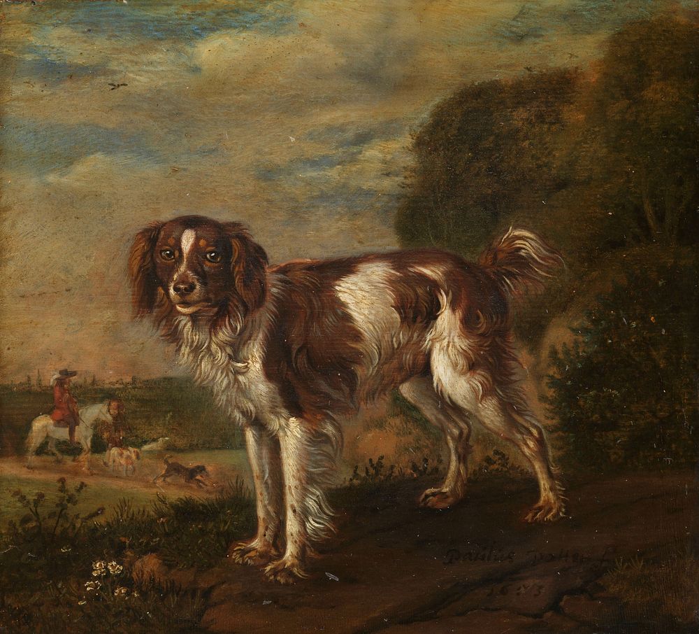 A spaniel (1653) painting in high resolution by Paulus Potter. Original from the National Gallery of Art. 