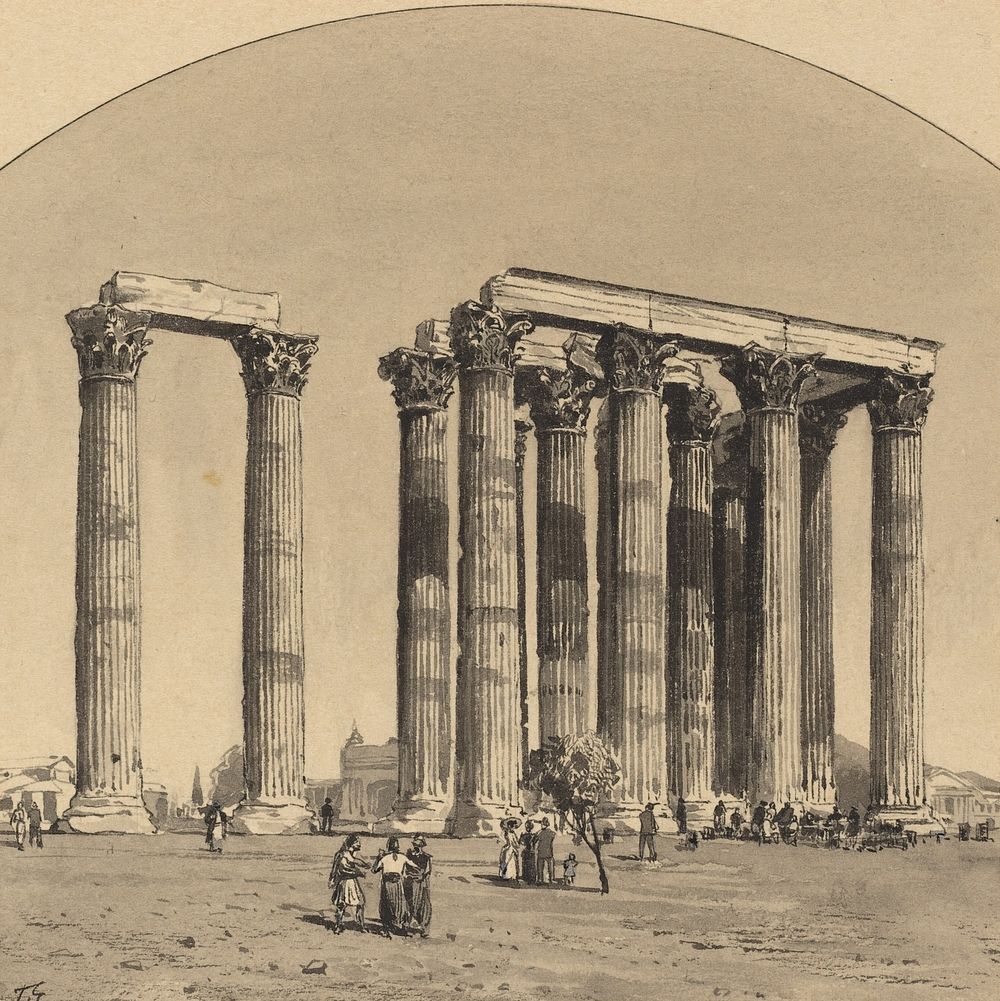 Temple of Olympian Zeus (1890) drawing in high resolution by Themistocles von Eckenbrecher.  