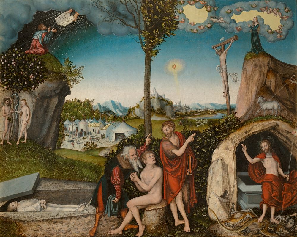 Lucas Cranach's Law and Grace - Damnation and Salvation (1529) famous painting. Original from Wikimedia Commons. Digitally…
