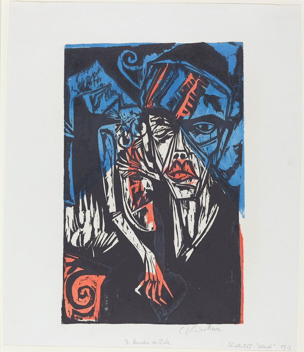 Peter Schlemihl's Wondrous Story: Battles. The Agonies of Love (1915) print in high resolution by Ernst Ludwig Kirchner.  