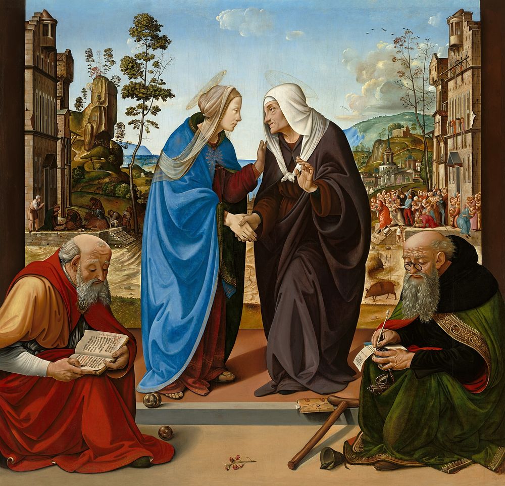 The Visitation with Saint Nicholas and Saint Anthony Abbot (ca. 1489–1490) by Piero di Cosimo.  