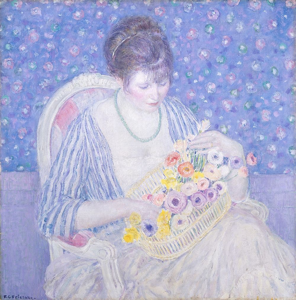 The Basket of Flowers (ca. 1913–1917) by Frederick Carl Frieseke.  