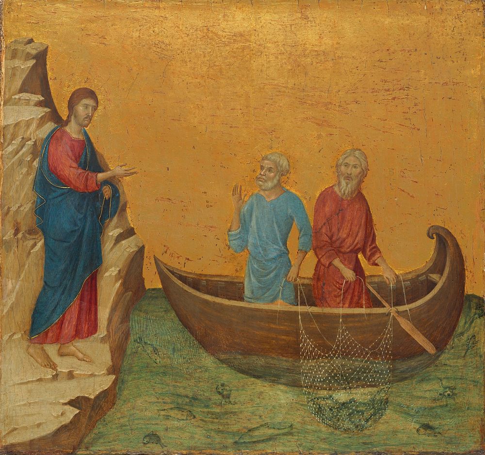 The Calling of the Apostles Peter and Andrew (1308&ndash;1311) by Duccio di Buoninsegna.  