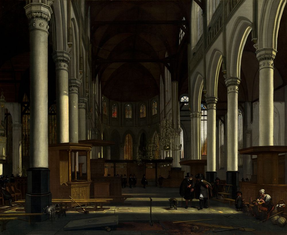The Interior of the Oude Kerk, Amsterdam (ca. 1660) by Emanuel de Witte.  