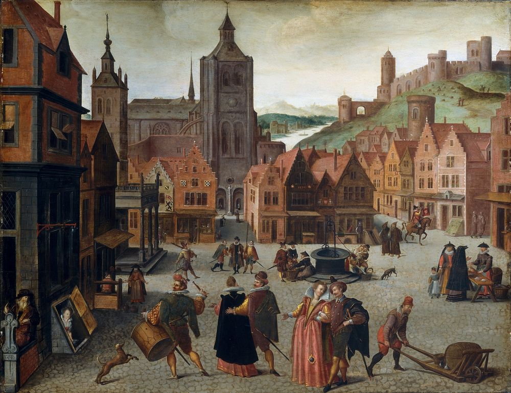 The Marketplace in Bergen op Zoom (ca. 1590–1597) by Abel Grimmer.  