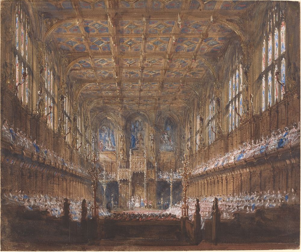 The State Opening of Parliament in the Rebuilt House of Lords (1847) by Joseph Nash.  