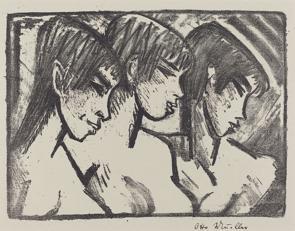 Three Girls in Profile (1921) by Otto M&uuml;ller.  