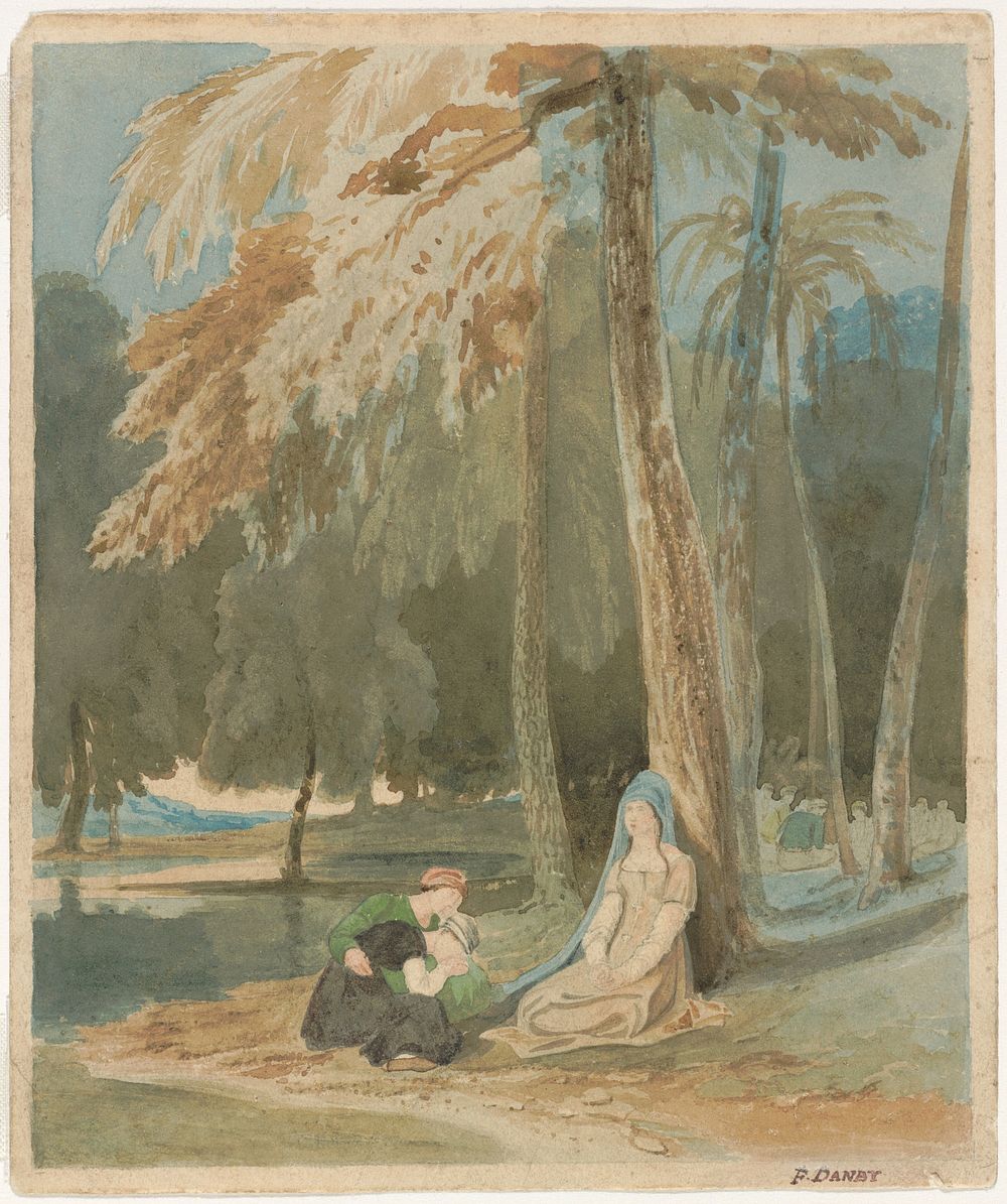 Three Women Seated by a Wooded Lake (ca. 1826) by Francis Danby.  