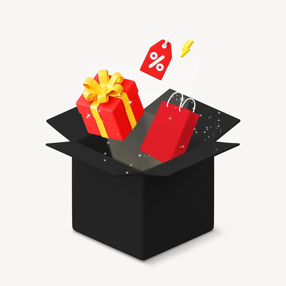Gift box 3D clipart, ecommerce design psd