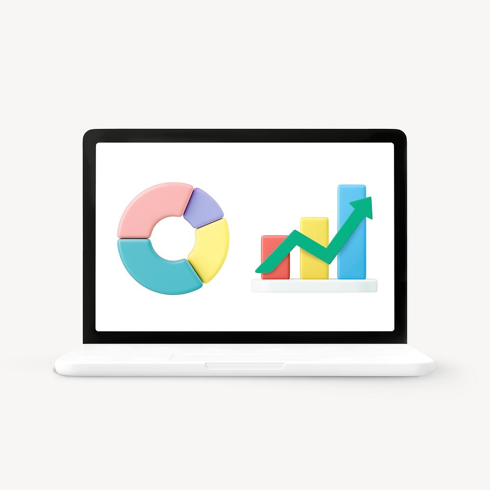 3D business growth illustration, analytics charts on laptop psd
