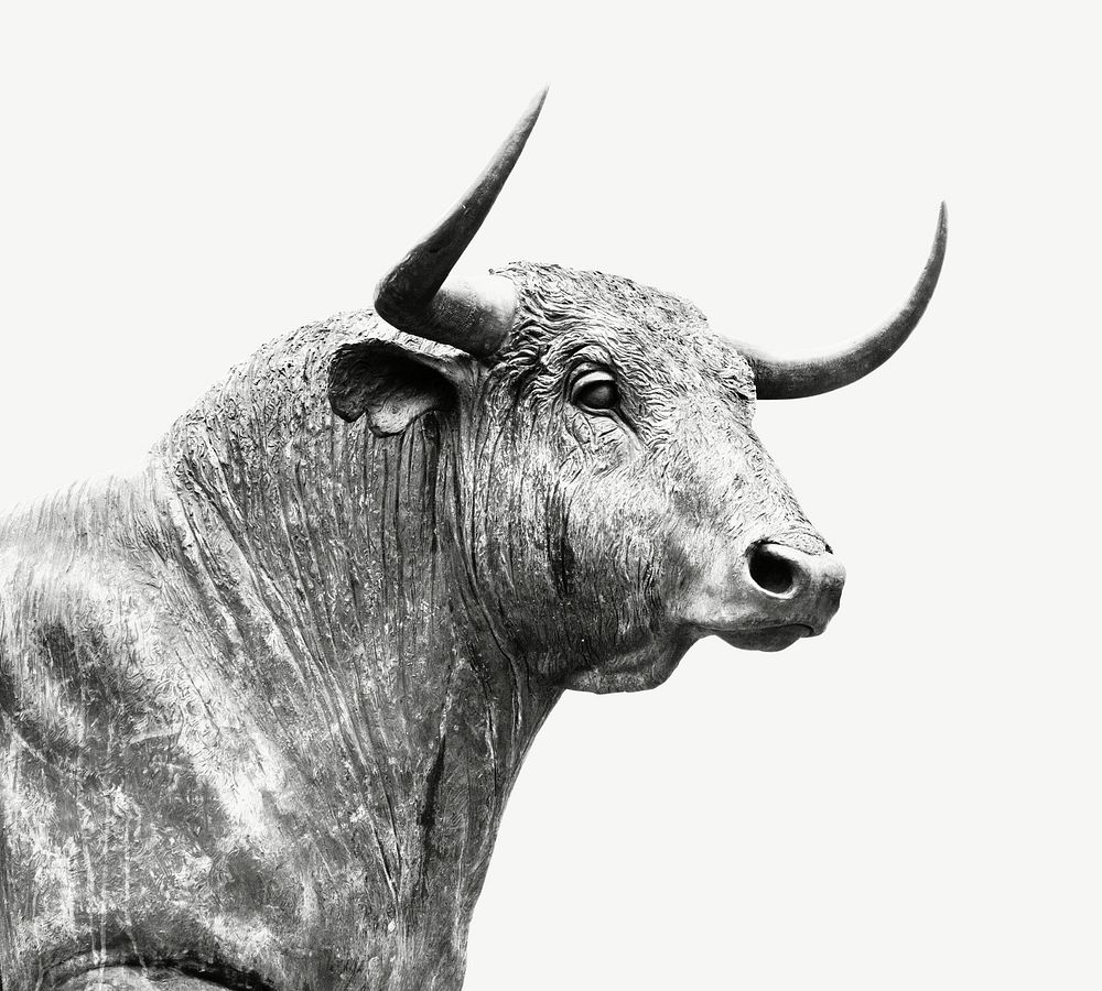 Bull statue collage element, isolated image psd