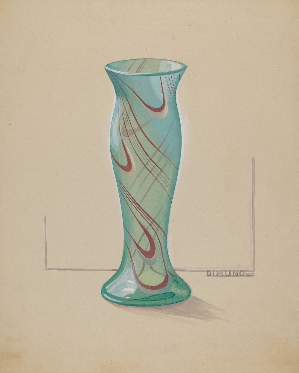 Vase (Green with Red Swirl) (ca.1937) by Elizabeth Dimling.  