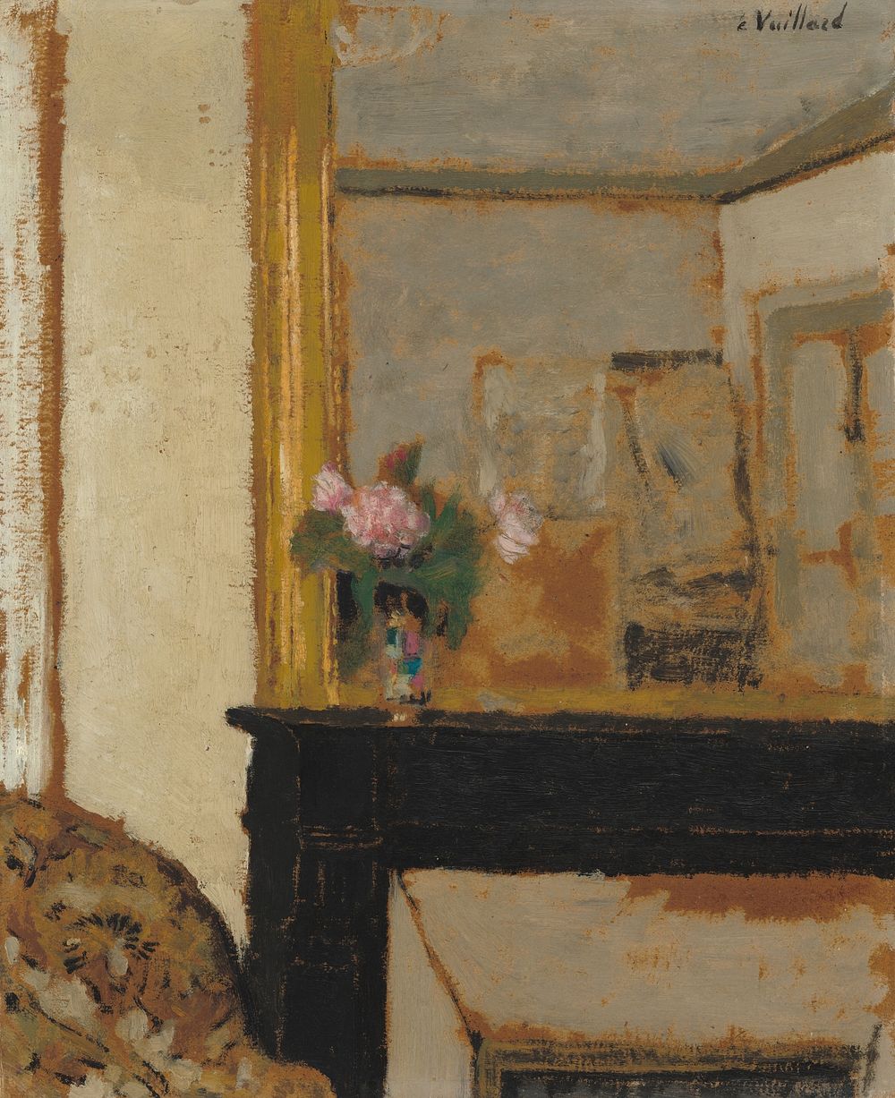 Vase of Flowers on a Mantelpiece (ca. 1900) by Edouard Vuillard.  