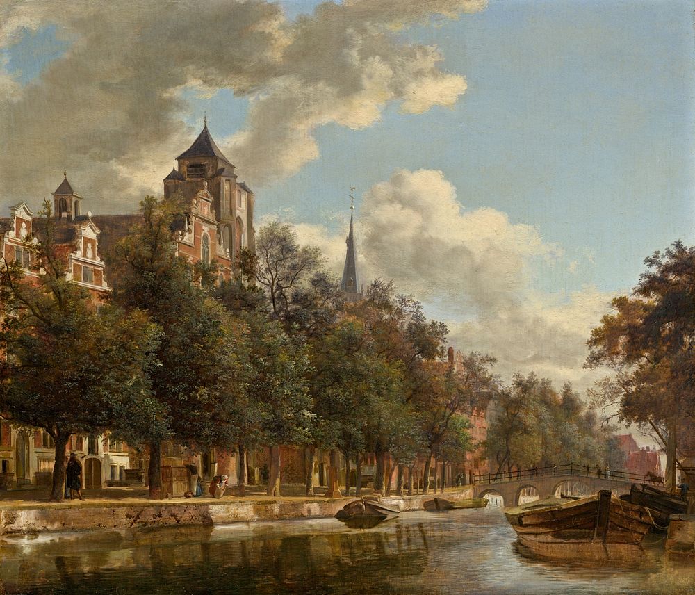 View Down a Dutch Canal (ca. 1670) by Jan van der Heyden.  