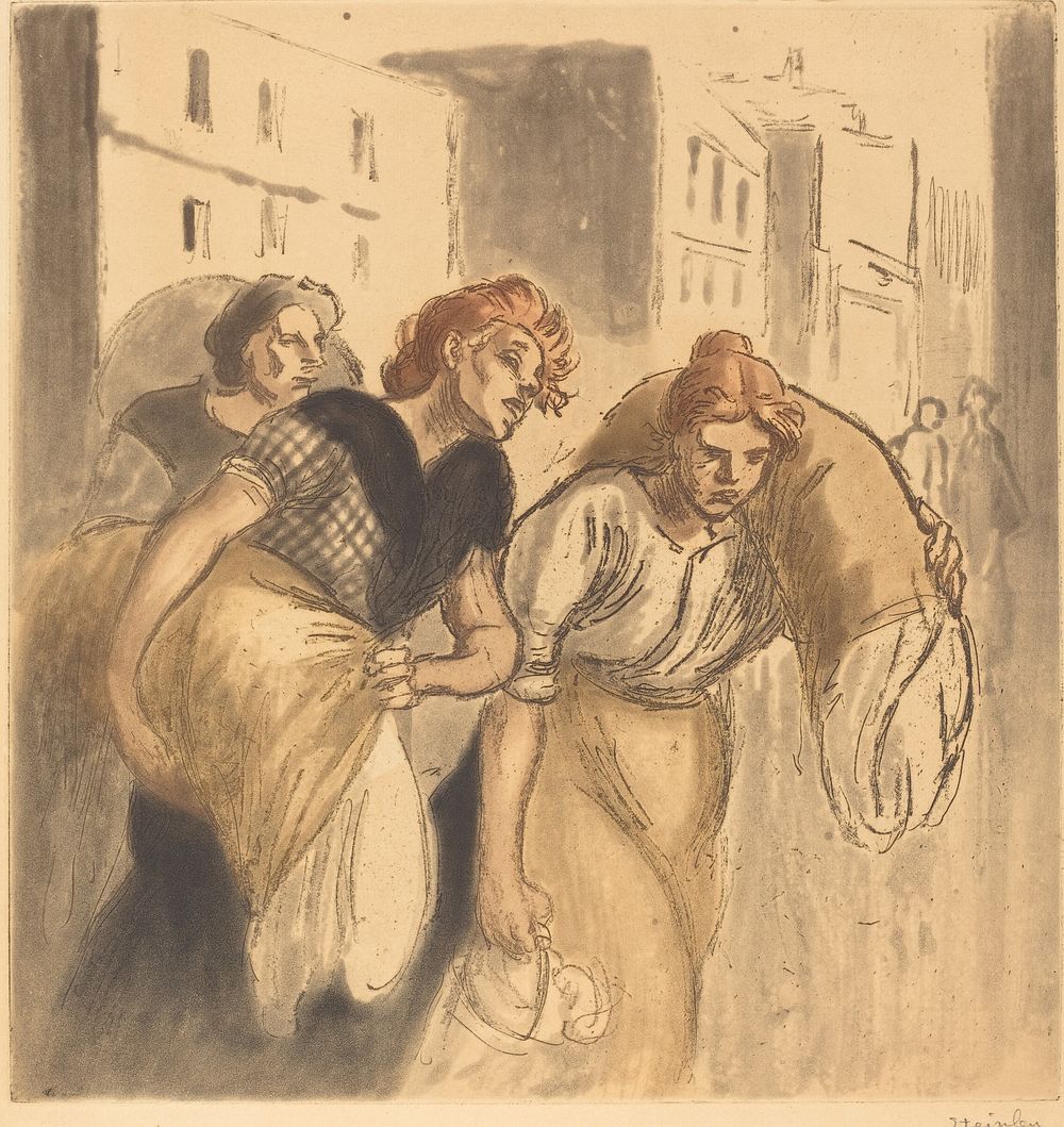 Return from the Wash House (Retour de lavoir) (1912) print in high resolution by Th&eacute;ophile Alexandre Steinlen.  