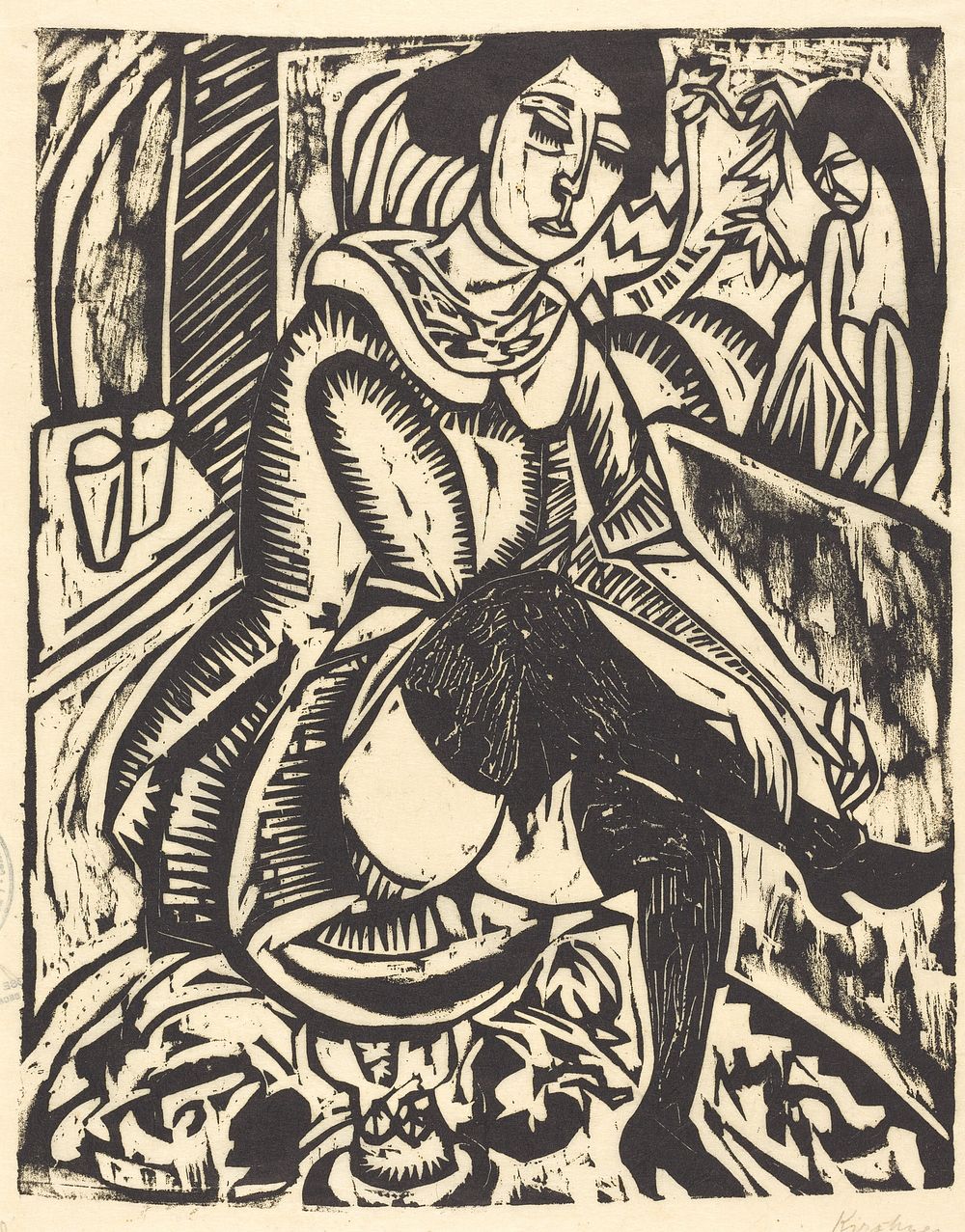 Woman Tying Her Shoe (1912) print in high resolution by Ernst Ludwig Kirchner.  