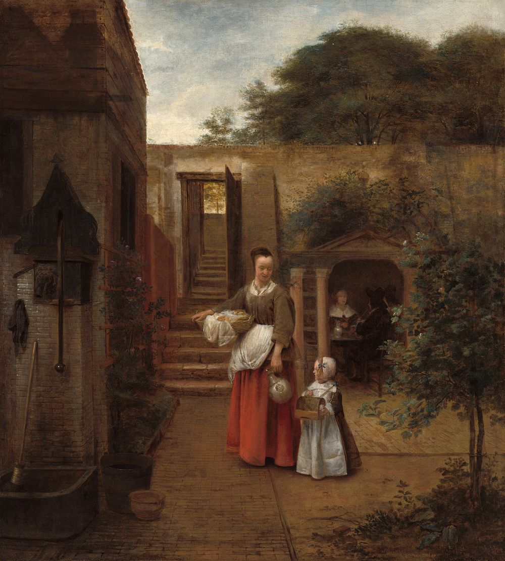Woman and Child in a Courtyard (1658&ndash;1660) by Pieter de Hooch.  