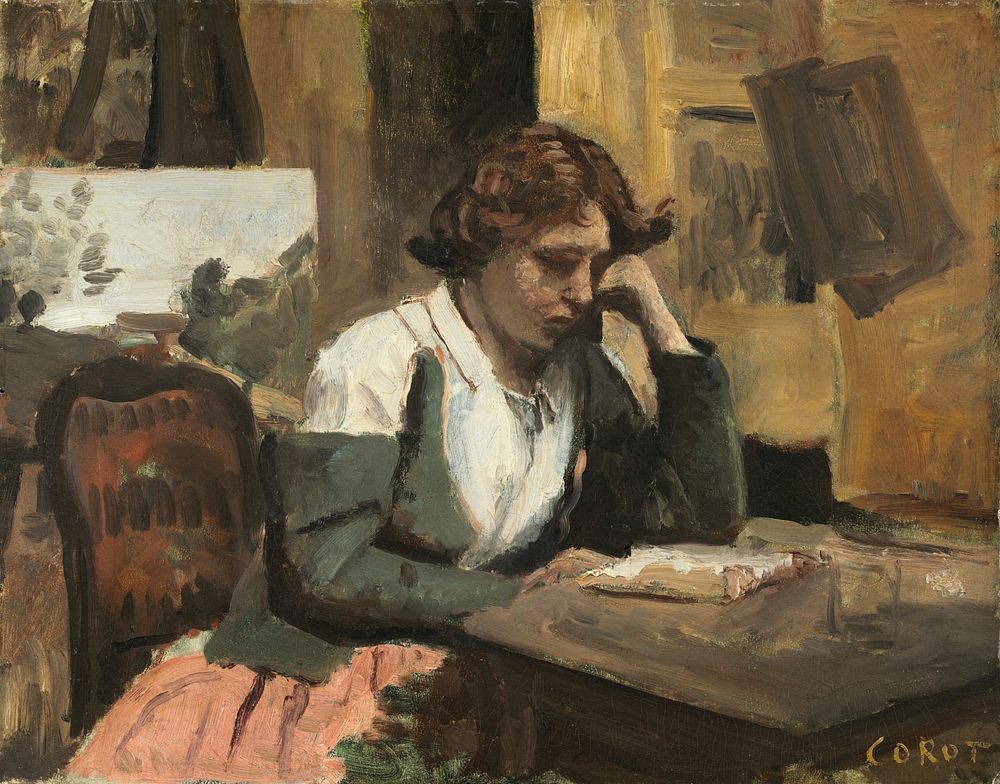 Woman Reading in the Studio (ca. 1868) by Jean Baptiste Camille Corot.  