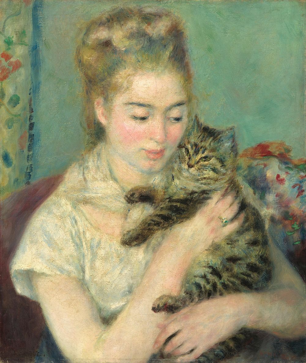 Pierre-Auguste Renoir's  Woman with a Cat (c. 1875) painting in high resolution 