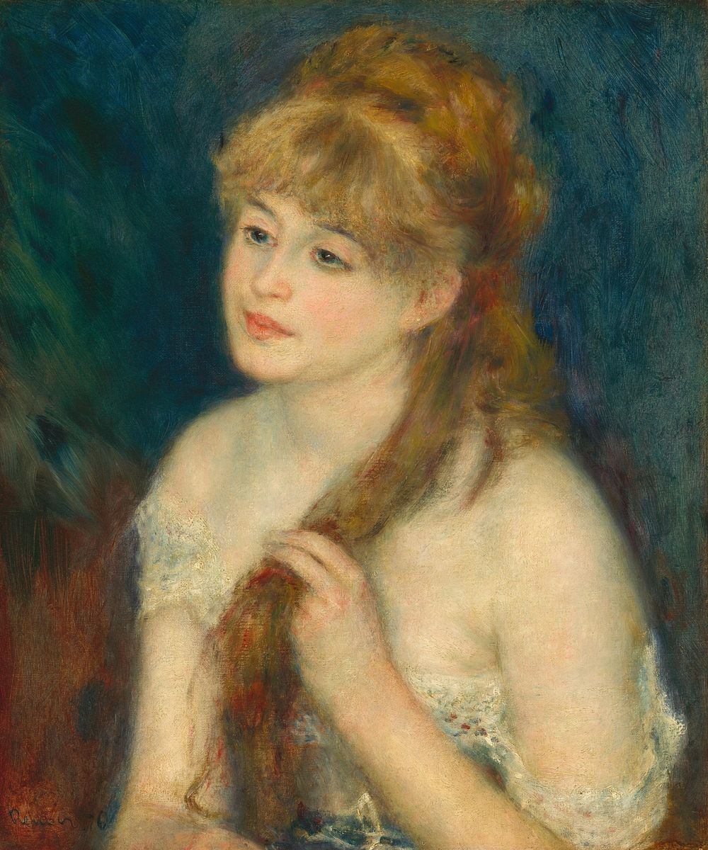 Pierre-Auguste Renoir's Young Woman Braiding Her Hair (1876) painting in high resolution 