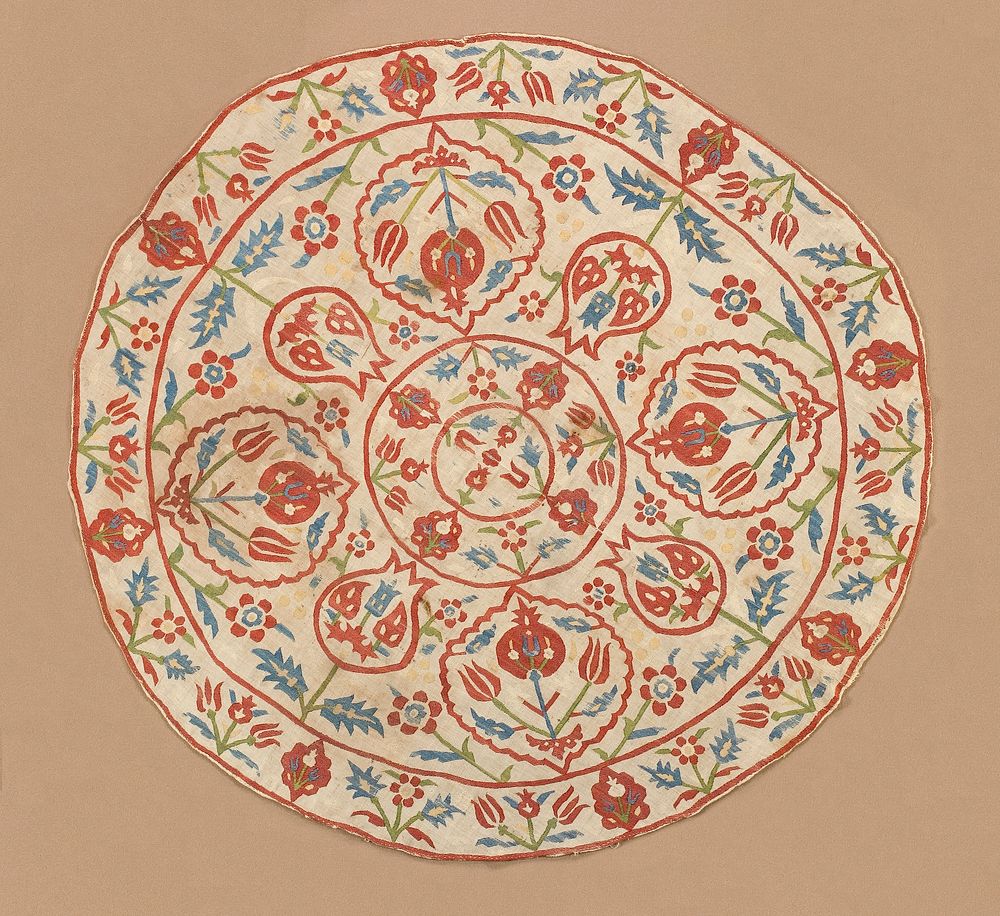 Floor Spread (sofra) with Design of Tulips and Pomegranates (17th century) textile in high resolution by anonymous. 