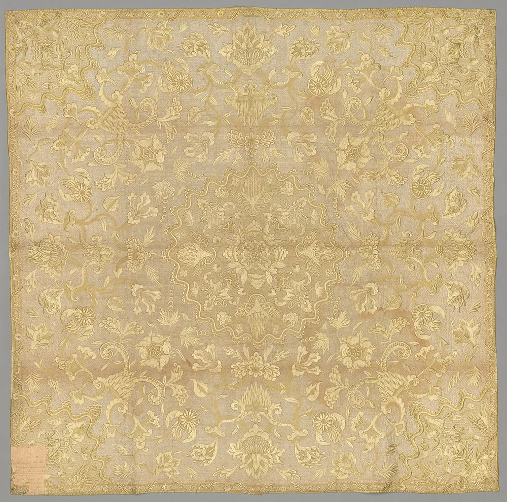Irelandian embroidered coverlet in high resolution from early 19th century.  