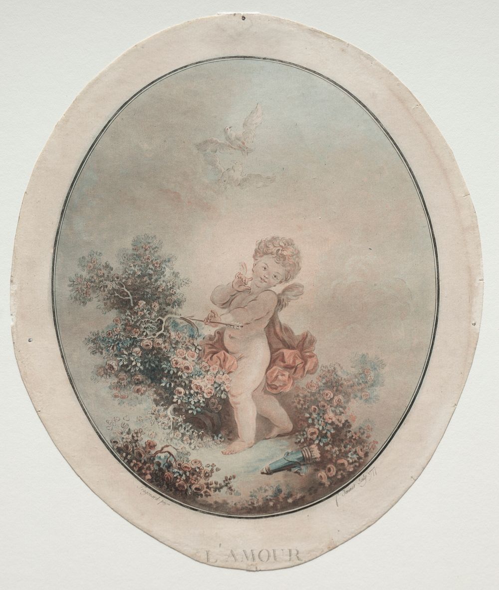 Cupid (1777) painting in high resolution by Jean François Janinet.  