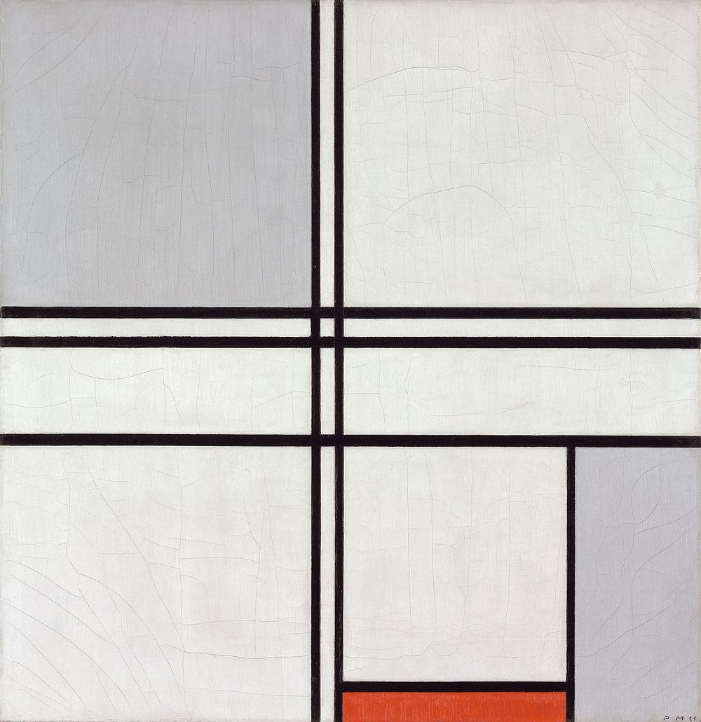 Composition (No. 1) Gray-Red (1935) painting in high resolution by Piet Mondrian.  